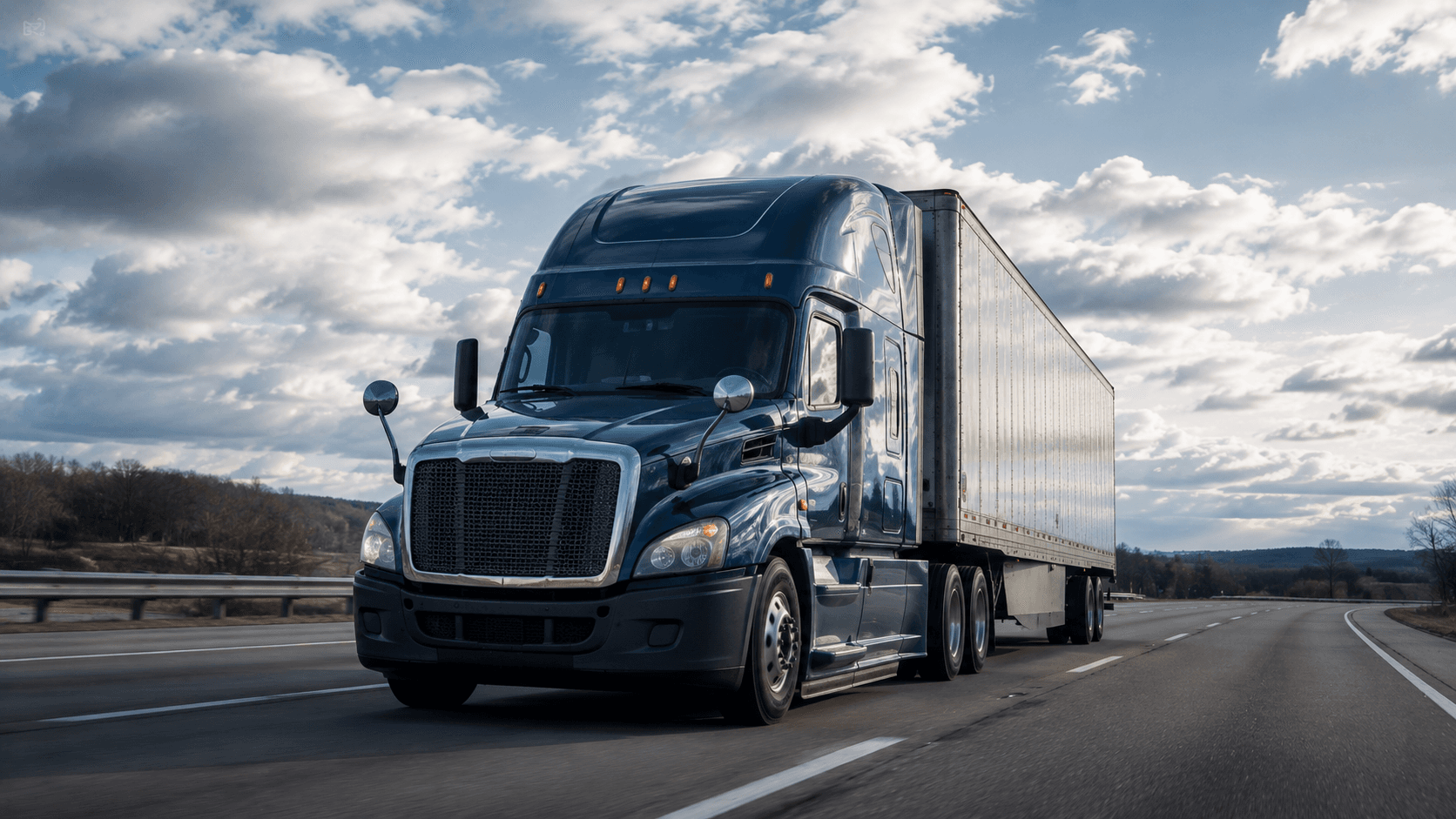 A commercial semi-truck driving on a Virginia highway, representing liability questions in truck accident cases